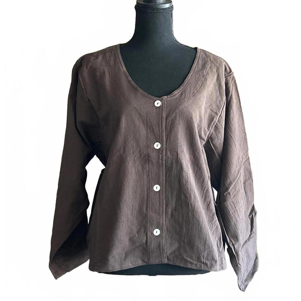 NWT B'Gauze Women's Long Sleeve Button Up Shirt Brown Size L/XL